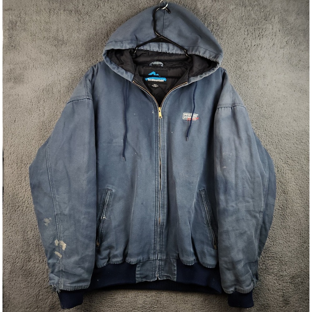 Vintage Canvas Hooded Jacket MDT Blue Mens 3XLT Sun Faded Quilted Lined Distress